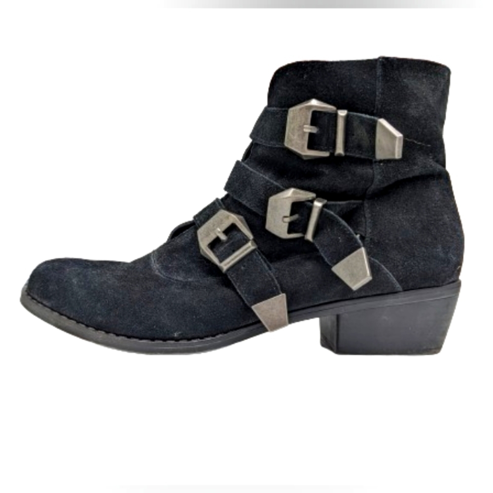 Topshop women's black faux suede buckle ankle boots size 6